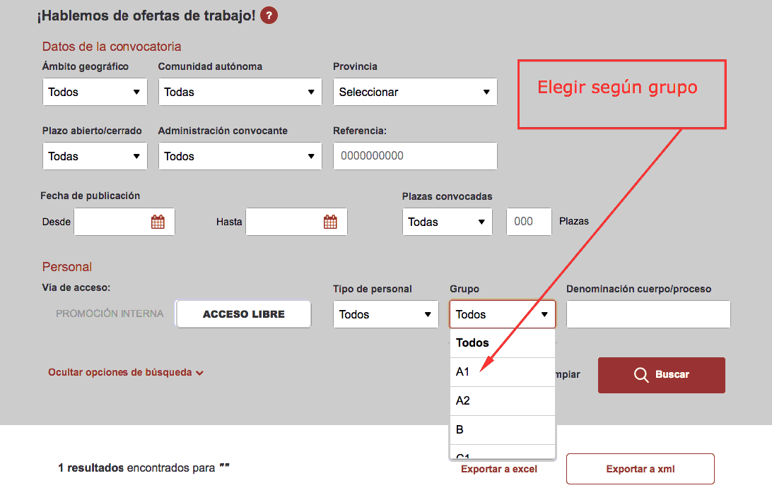 buscar convocatoria de oposiciones por grupo